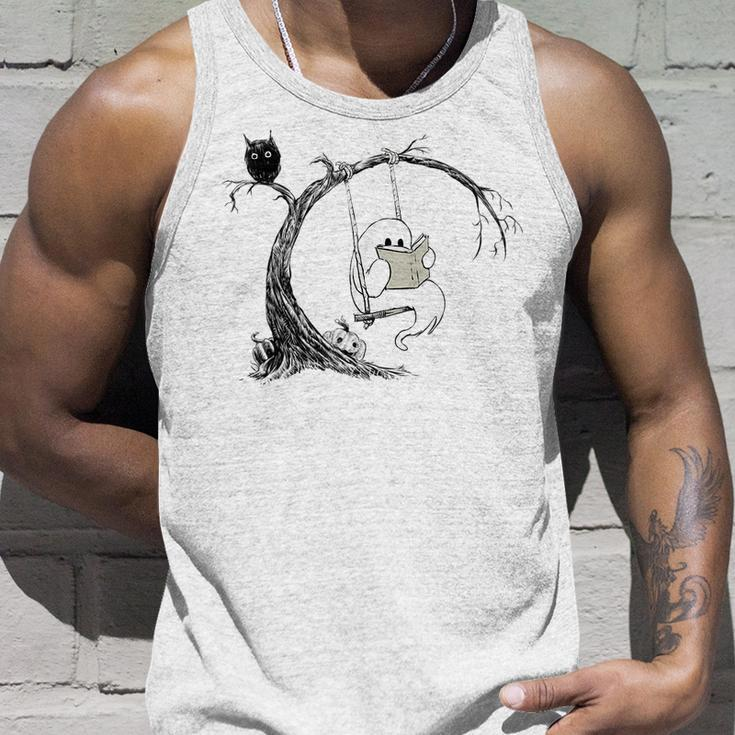 Cute Ghost Swinging Reading Book Halloween Ghost Costume Tank Top Gifts for Him