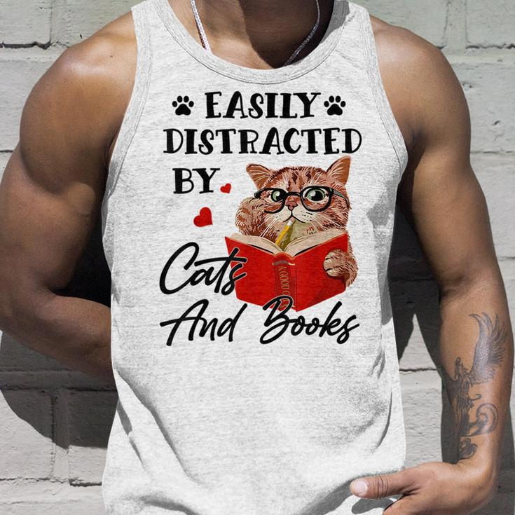 Easily Distracted By Cats And Books Cat Lover For Cat Lover Tank Top Gifts for Him