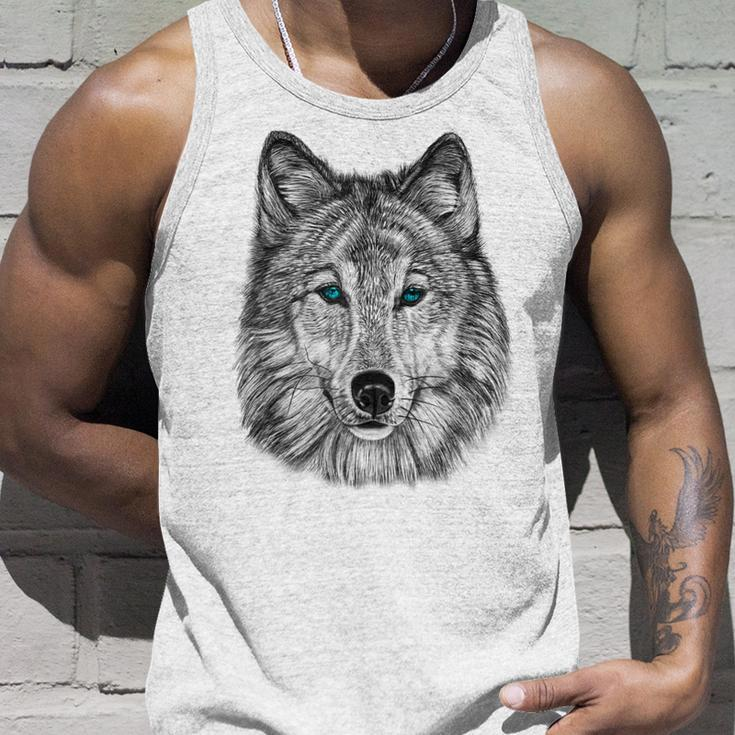 Fearless Eye Of The Wolf Face Print Black And White Graphic Gift For Women Unisex Tank Top Gifts for Him