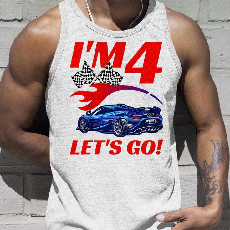 Kids 4 Year Old 4Th Racing Racecar Birthday Party Boys Girls Unisex Tank Top Gifts for Him