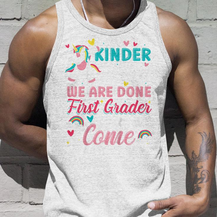 Kids Kindergarten We Are Done First Grade Here We Come Unicorn Unisex Tank Top Gifts for Him