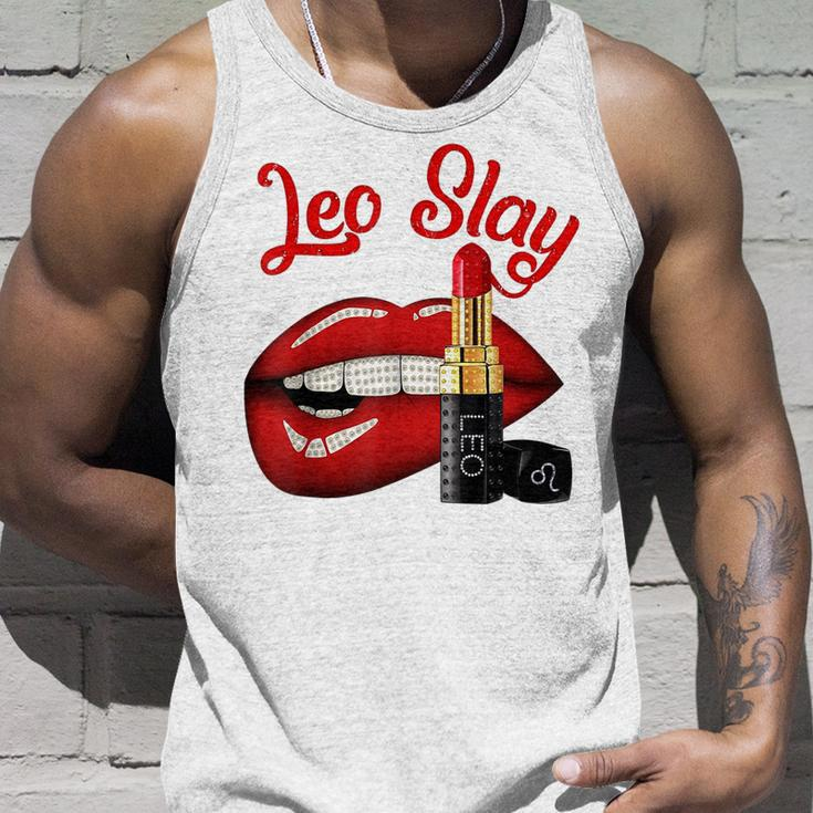 Leo Slay Sexy Lips Zodiac July August Birthday Unisex Tank Top Gifts for Him