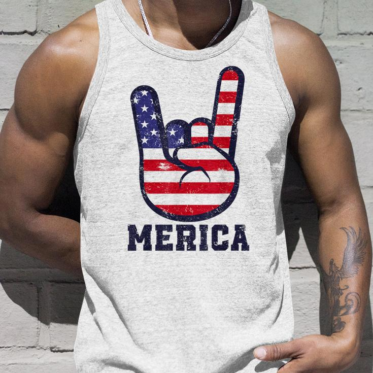 Merica Rock Sign 4Th Of July American Usa Flag Patriotic Unisex Tank Top Gifts for Him