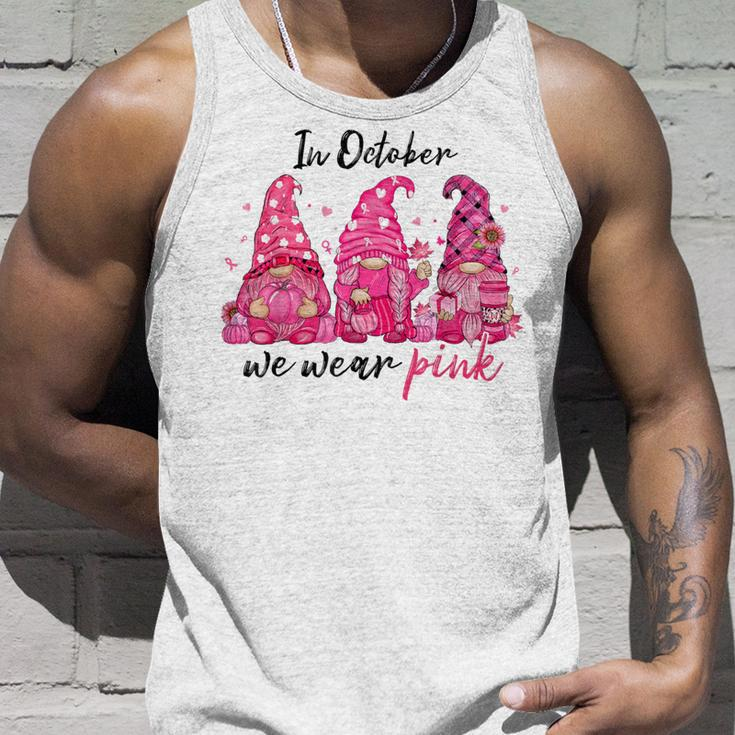 In October We Wear Pink Gnomes Breast Cancer Halloween Tank Top Gifts for Him