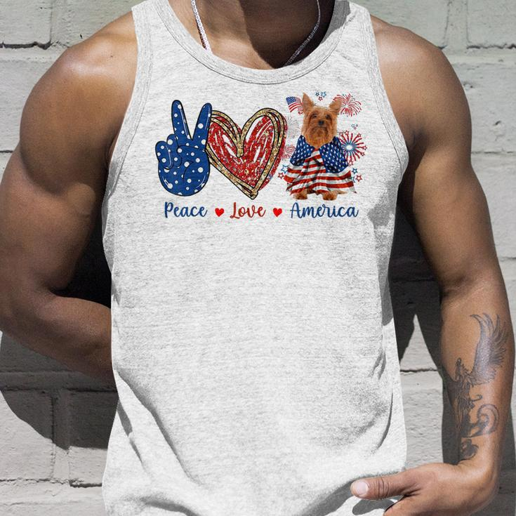 Peace Love Silky Terrier Dog Patriotic America Flag 4Th July Tank Top Gifts for Him