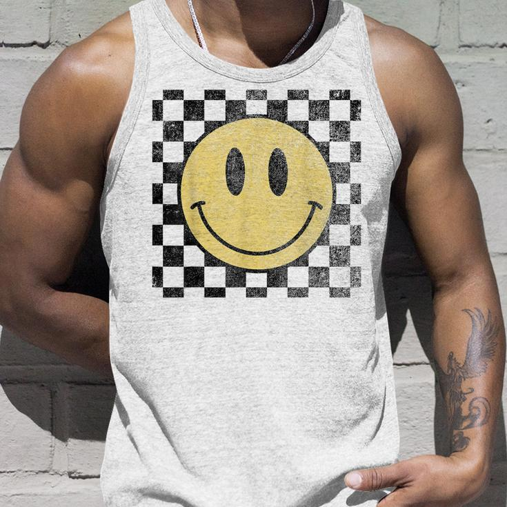 Retro Happy Face 70S Distressed Checkered Pattern Smile Face Unisex Tank Top Gifts for Him