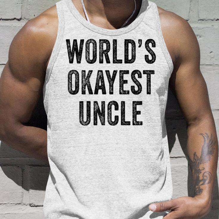 Worlds Okayest Uncle Guncle Dad Birthday Funny Distressed Unisex Tank Top Gifts for Him