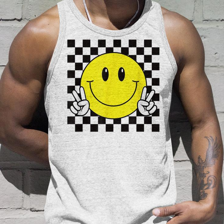 Yellow Smile Face Cute Checkered Peace Smiling Happy Face Tank Top Gifts for Him