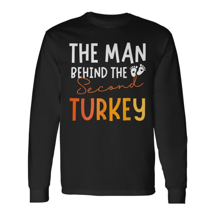 2Nd Pregnancy Announcement Thanksgiving Dad Turkey Baby 2023 Long Sleeve T-Shirt