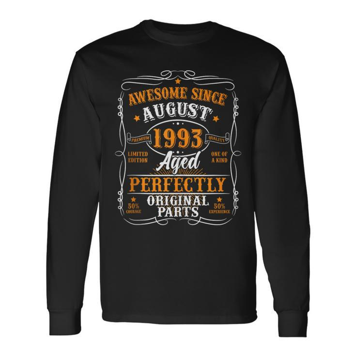 30 Years Old August 1993 Vintage 30Th Birthday Long Sleeve T-Shirt