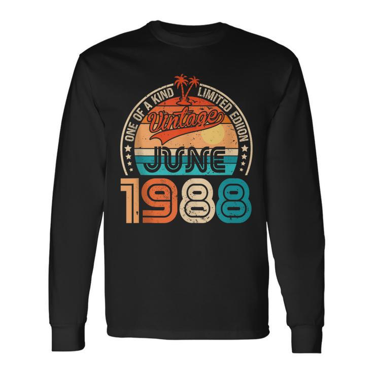 35 Year Old Made In 1988 Vintage June 1988 35Th Birthday Long Sleeve T-Shirt