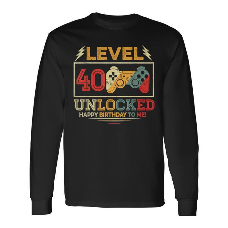40 Year Old Level 40 Unlocked 40Th Birthday Boy Gaming 40Th Birthday Long Sleeve T-Shirt T-Shirt