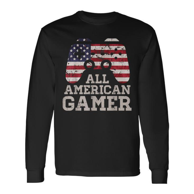 4Th July All American Gamer Patriot Boys N Youth Long Sleeve T-Shirt