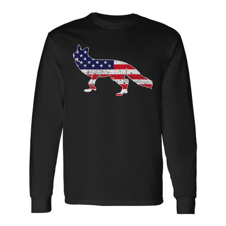 4Th Of July Coyote Graphic Patriotic Usa American Flag Long Sleeve T-Shirt