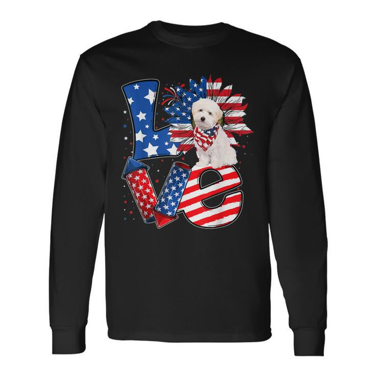 4Th Of July Decor Patriotic Love Maltipoo Dog Usa Flag Long Sleeve T-Shirt T-Shirt Gifts ideas
