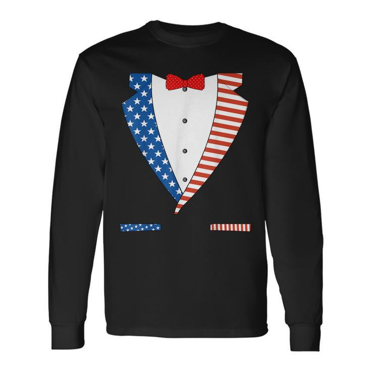 4Th Of July Independence Day American Flag Tuxedo Long Sleeve T-Shirt T-Shirt