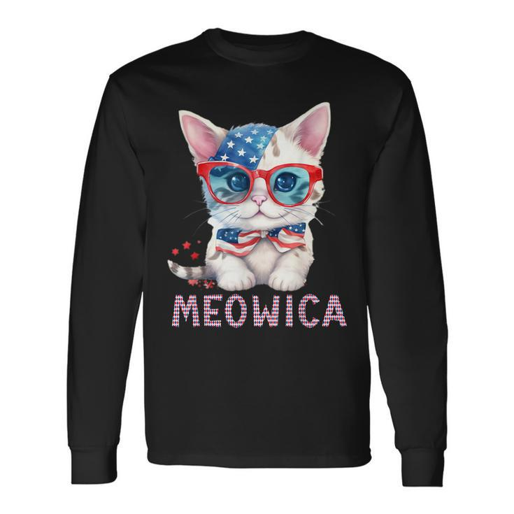 4Th Of July Meowicas Patriotic Graphic For Cat Lovers Long Sleeve T-Shirt T-Shirt