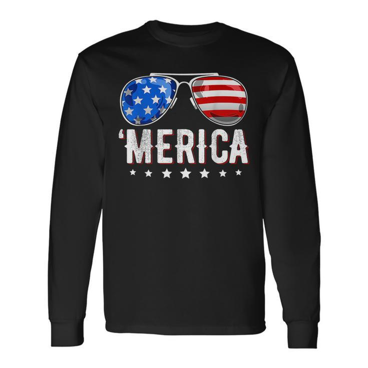 4Th Of July Merica Sunglasses American Flag Boys Fourth Long Sleeve T-Shirt