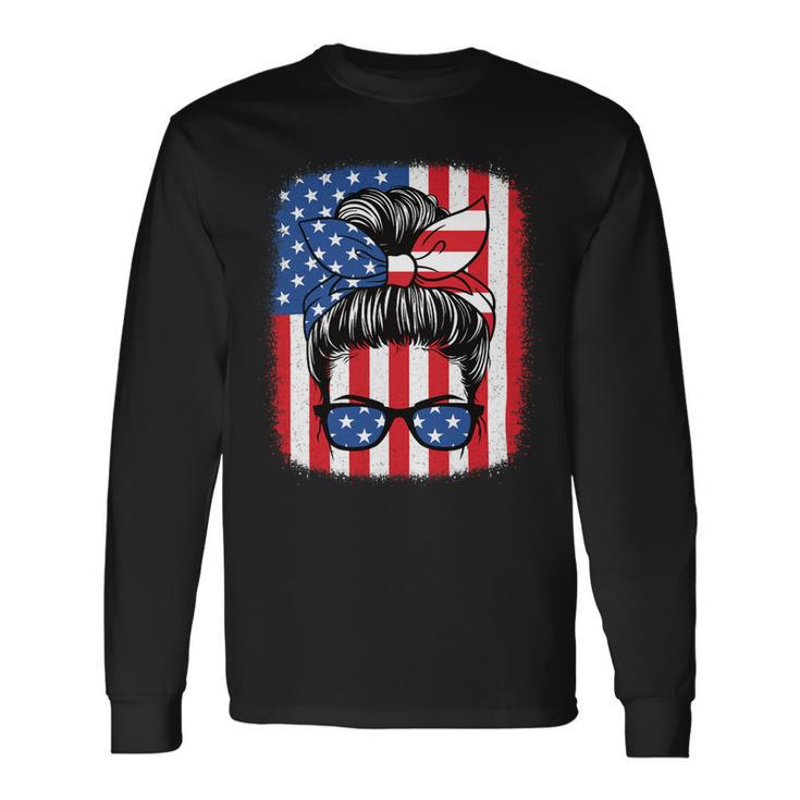 4Th Of July Patriotic American Flag Usa Women Girls Long Sleeve T-Shirt Gifts ideas
