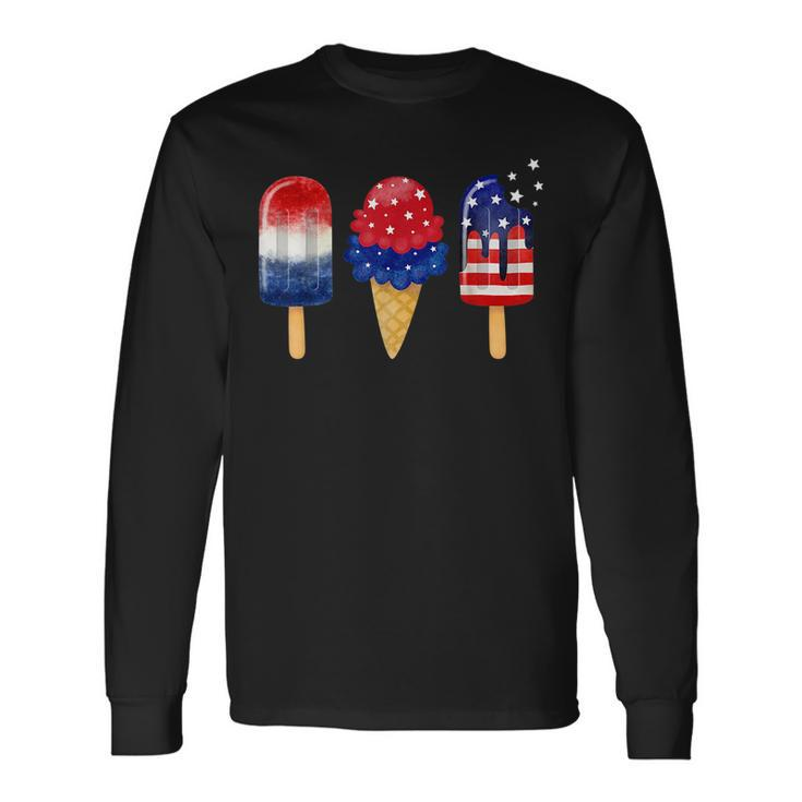 4Th Of July Popsicle American Flag Patriotic Summer Boy Girl Long Sleeve T-Shirt