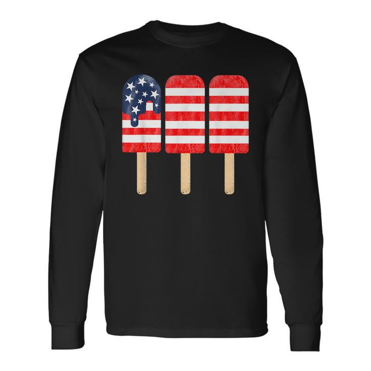 4Th Of July Popsicle American Flag Red White Blue Patriotic Long Sleeve T-Shirt T-Shirt