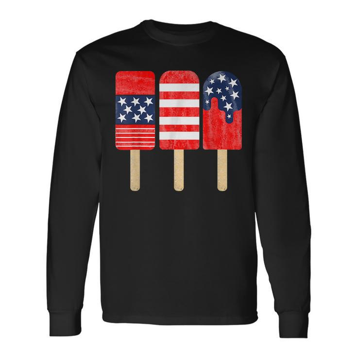 4Th Of July Popsicle Red White Blue American Flag Patriotic Long Sleeve T-Shirt T-Shirt