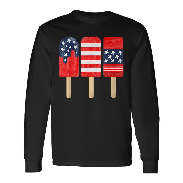 4Th Of July Popsicle Red White Blue American Flag Patriotic Long Sleeve T-Shirt T-Shirt