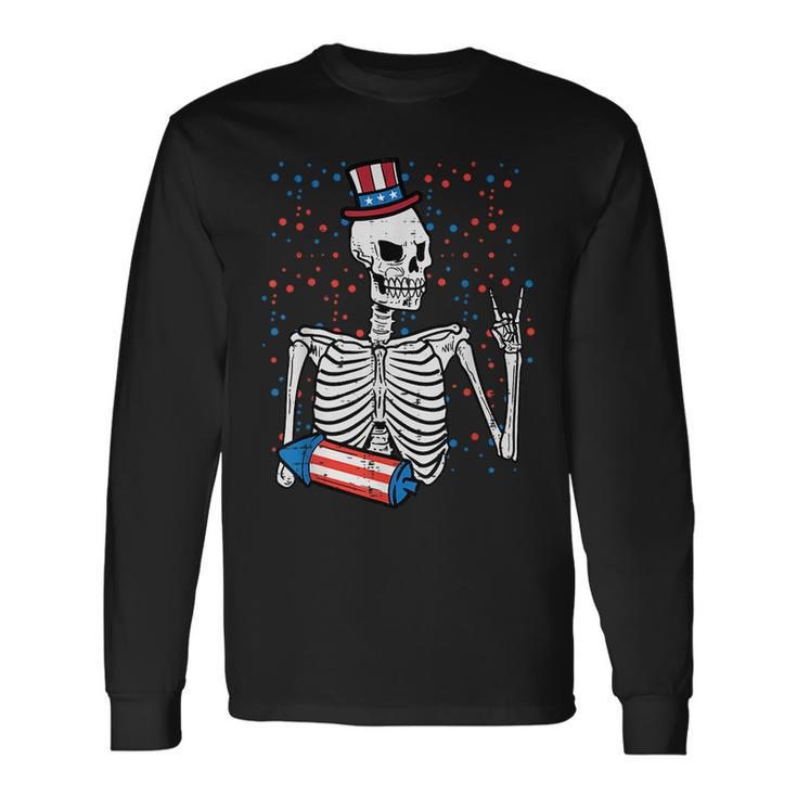 4Th July Rocker Skeleton Patriotic Rock Boys N Long Sleeve T-Shirt T-Shirt