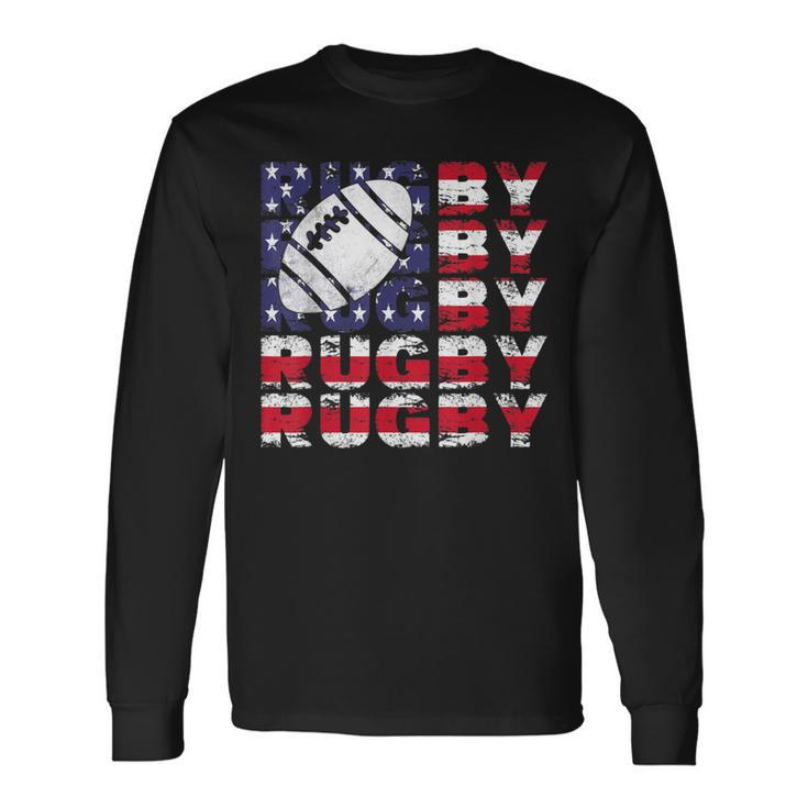 4Th Of July Rugby American Flag Vintage Sports Patriotic Long Sleeve T-Shirt