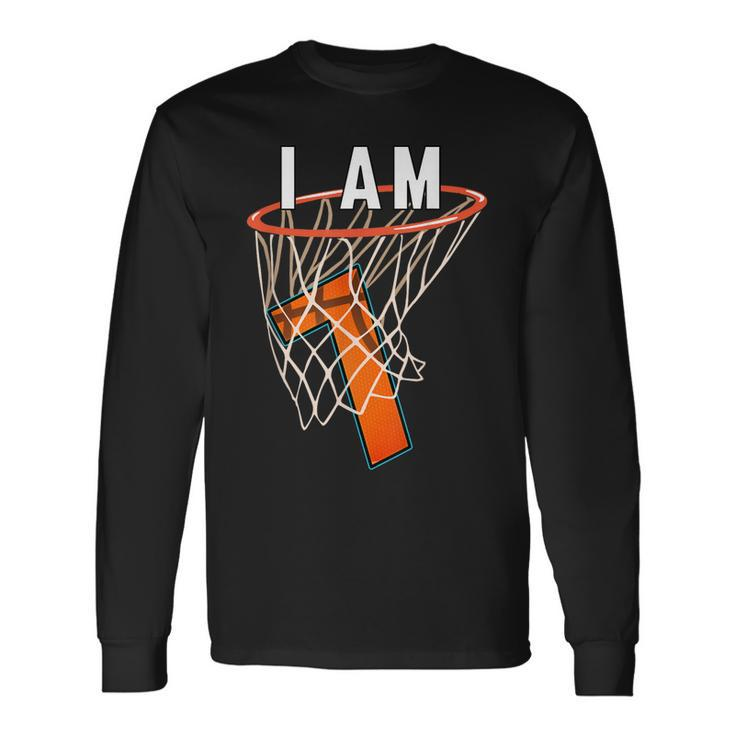 I Am 7 Basketball Themed 7Th Birthday Party Celebration Long Sleeve T-Shirt T-Shirt