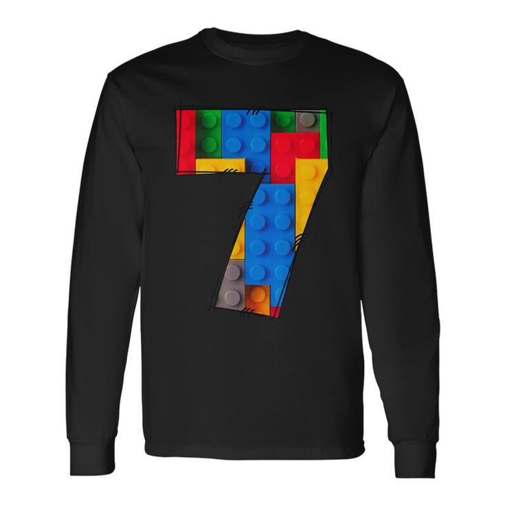 7 Years Old Blocks Building Master Builder 7Th Birthday Kid Long Sleeve T-Shirt