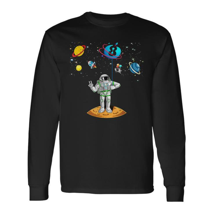 8 Years Old Birthday Boy 8Th Space Planets Astronaut Space Long Sleeve T-Shirt