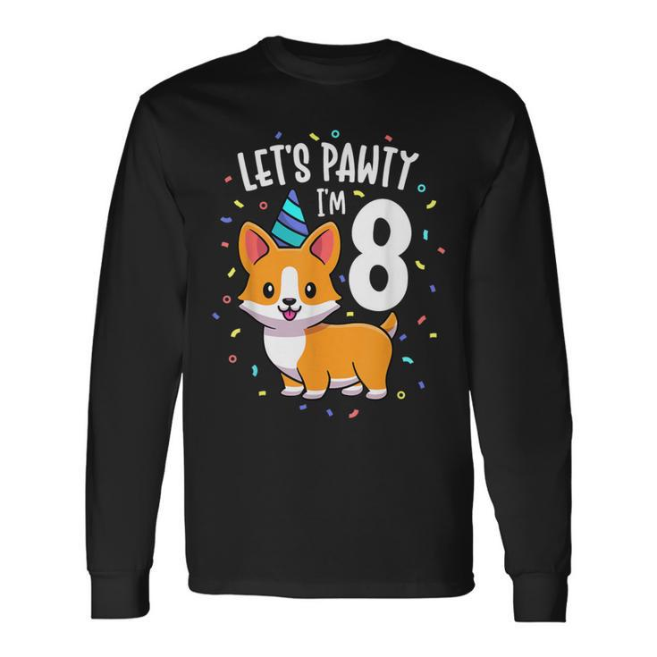 8 Years Old Corgi Dog Lover 8Th Birthday Party Outfit Kid Long Sleeve T-Shirt