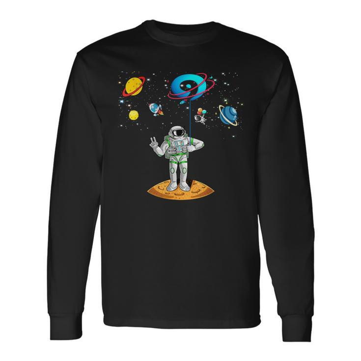 9 Years Old Birthday Boy 9Th Space Planets Astronaut Space Long Sleeve T-Shirt