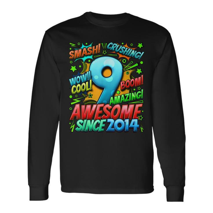 9Th Birthday Comic Style Awesome Since 2014 9 Year Old Boy Long Sleeve T-Shirt