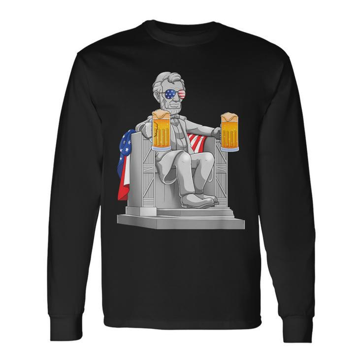 Abe Lincoln T 4Th Of July Drinkin Memorial Long Sleeve T-Shirt