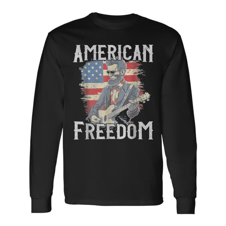 Abraham Lincoln 4Th Of July American Flag Country Rock Music Long Sleeve T-Shirt