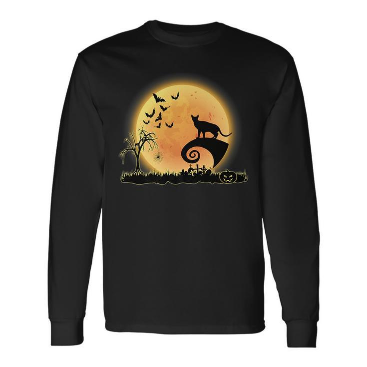 Abyssinian Cat Scary And Moon Kitty Halloween Costume Long Sleeve T-Shirt T-Shirt