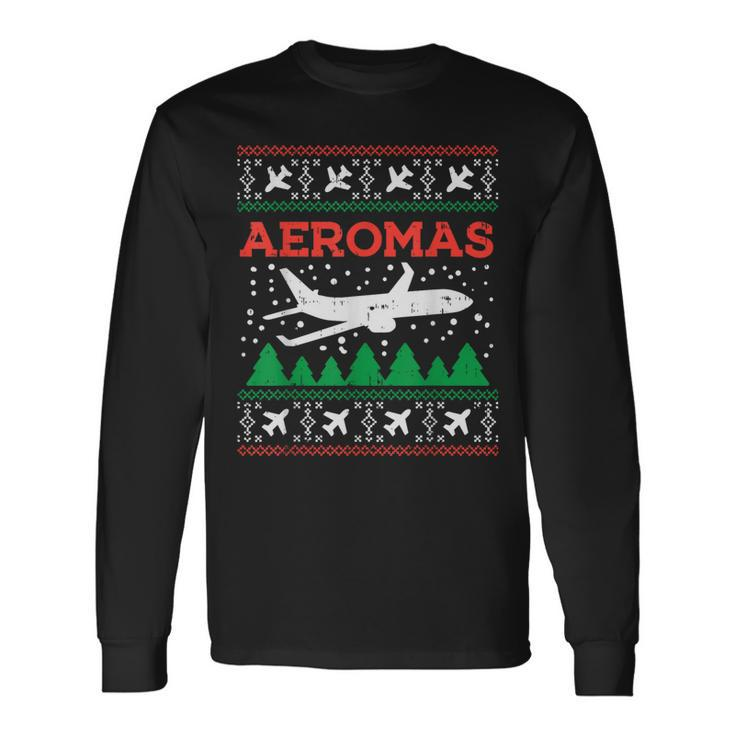 Aeromas Plane Ugly Christmas Sweater Flight Xmas Pilot Pj Long Sleeve T-Shirt