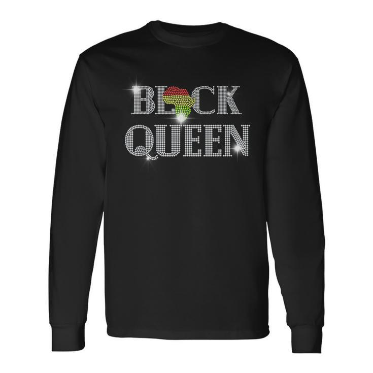 Afro Woman Black Queen Bling Rhinestone Black Queen Diamond Long Sleeve T-Shirt T-Shirt