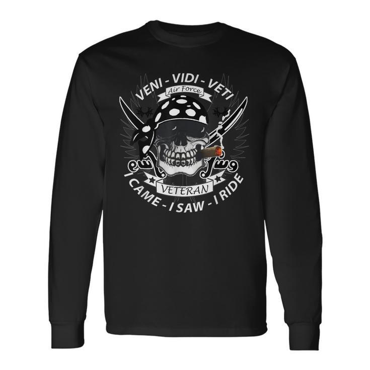 Air Force Veteran Skull Biker Motorcycle Long Sleeve T-Shirt T-Shirt