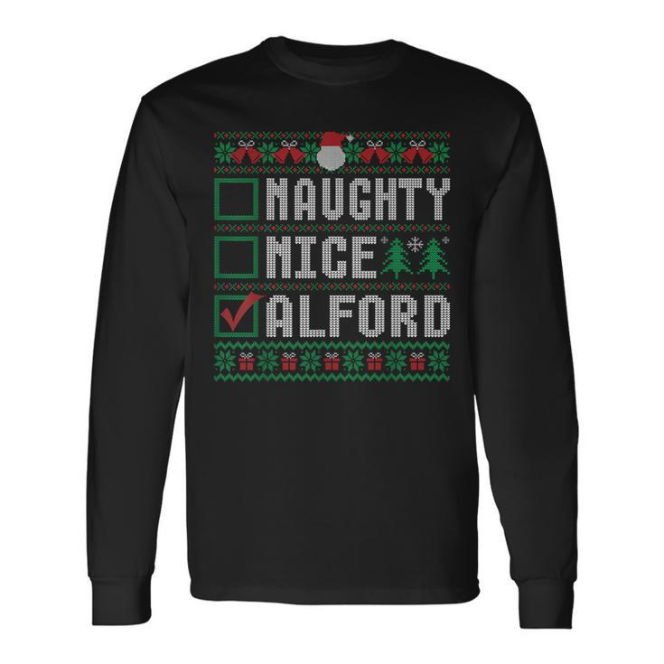 Alford Family Name Xmas Naughty Nice Alford Christmas List Long Sleeve T-Shirt