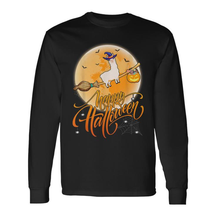 Alpaca Ride Witch Shotgun Moon Vintage Alpaca Halloween Moon Long Sleeve T-Shirt T-Shirt