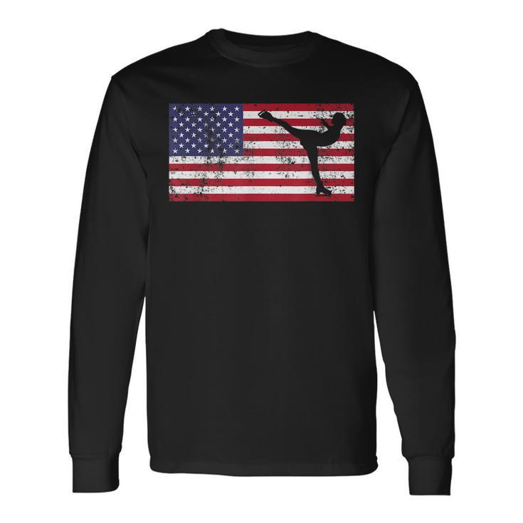 America Flag Ice Skating Skater Patriotic 4Th Of July Patriotic Long Sleeve T-Shirt T-Shirt