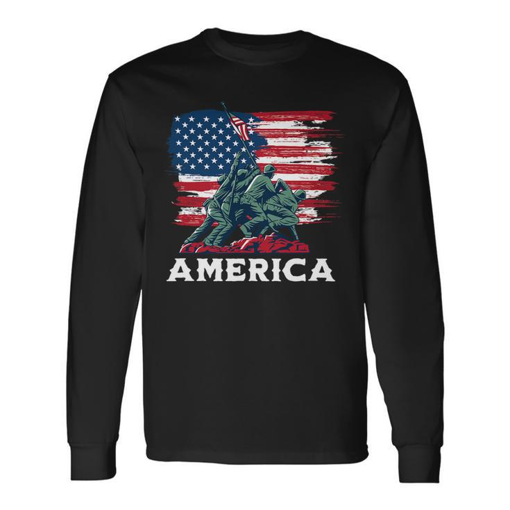 America Military Soldiers Veteran Usa Flag Long Sleeve T-Shirt
