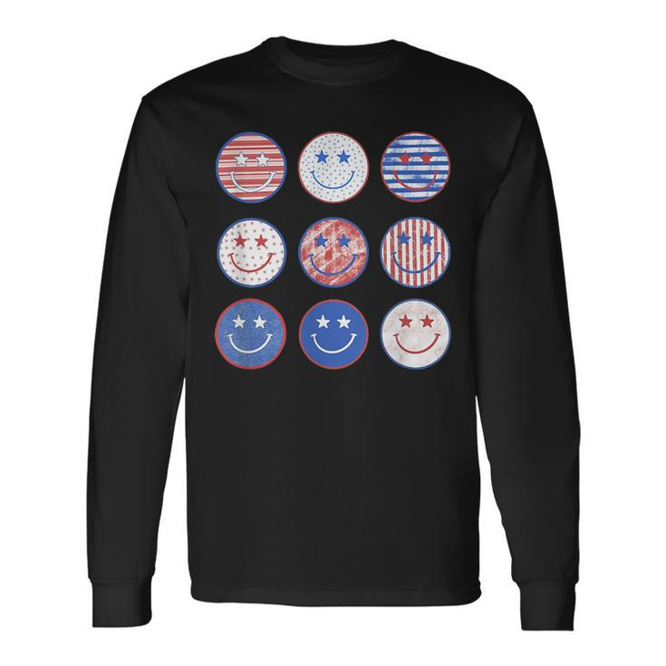 America Vibes Cute Smile Face Usa American Flag 4Th Of July Long Sleeve T-Shirt