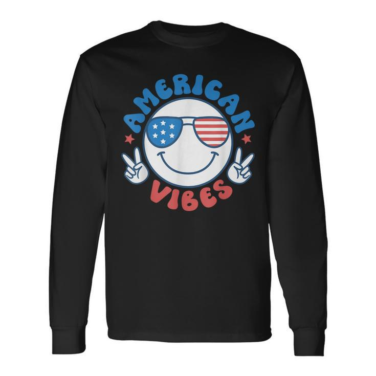 America Vibes Fourth 4Th Of July Happy Face Smile Patriotic Long Sleeve T-Shirt Gifts ideas