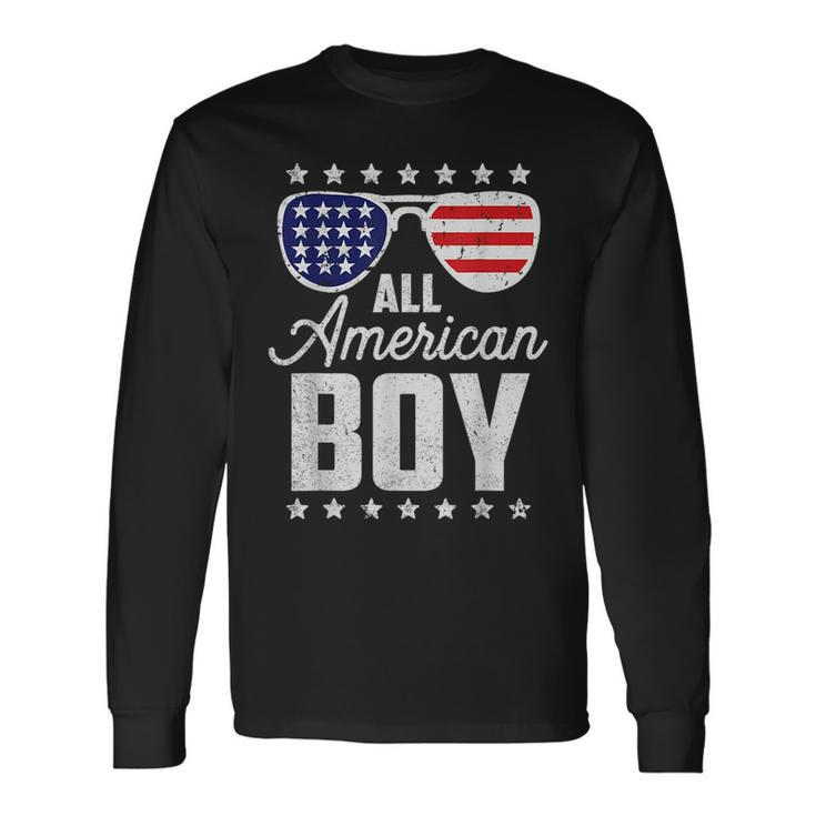 All American Boy 4Th Of July Sunglasses Usa Flag Boys Long Sleeve T-Shirt T-Shirt