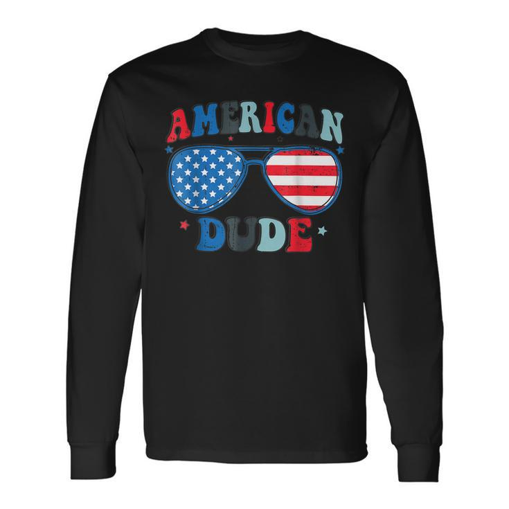 American Dude Sunglasses 4Th Of July Patriotic Boy Long Sleeve T-Shirt