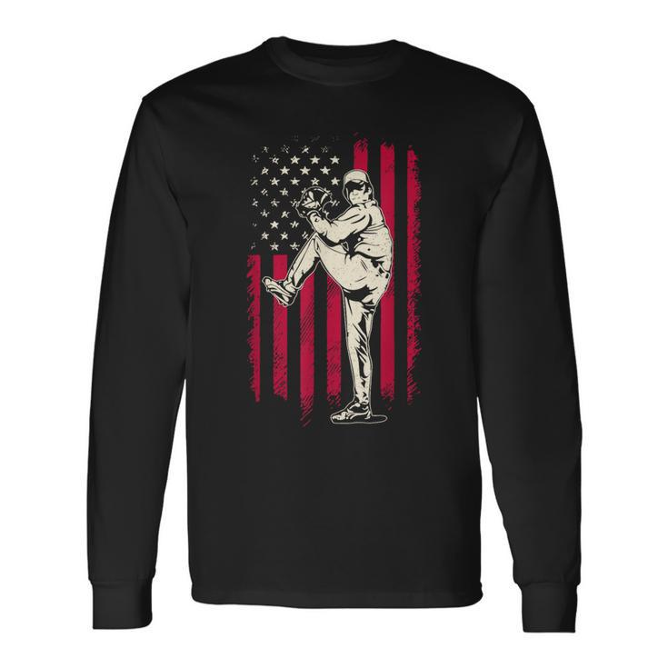 American Flag Baseball Red White Blue 4Th Of July Boys Long Sleeve T-Shirt T-Shirt Gifts ideas